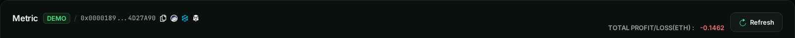 Header with TOTAL PROFIT/LOSS(ETH) : −0.1962 and the Refresh button.